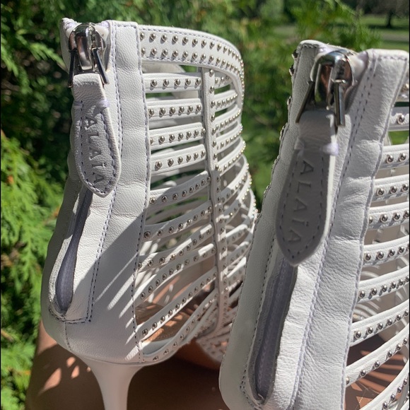 Alaia White Leather Studded Booties - Picture 6 of 13